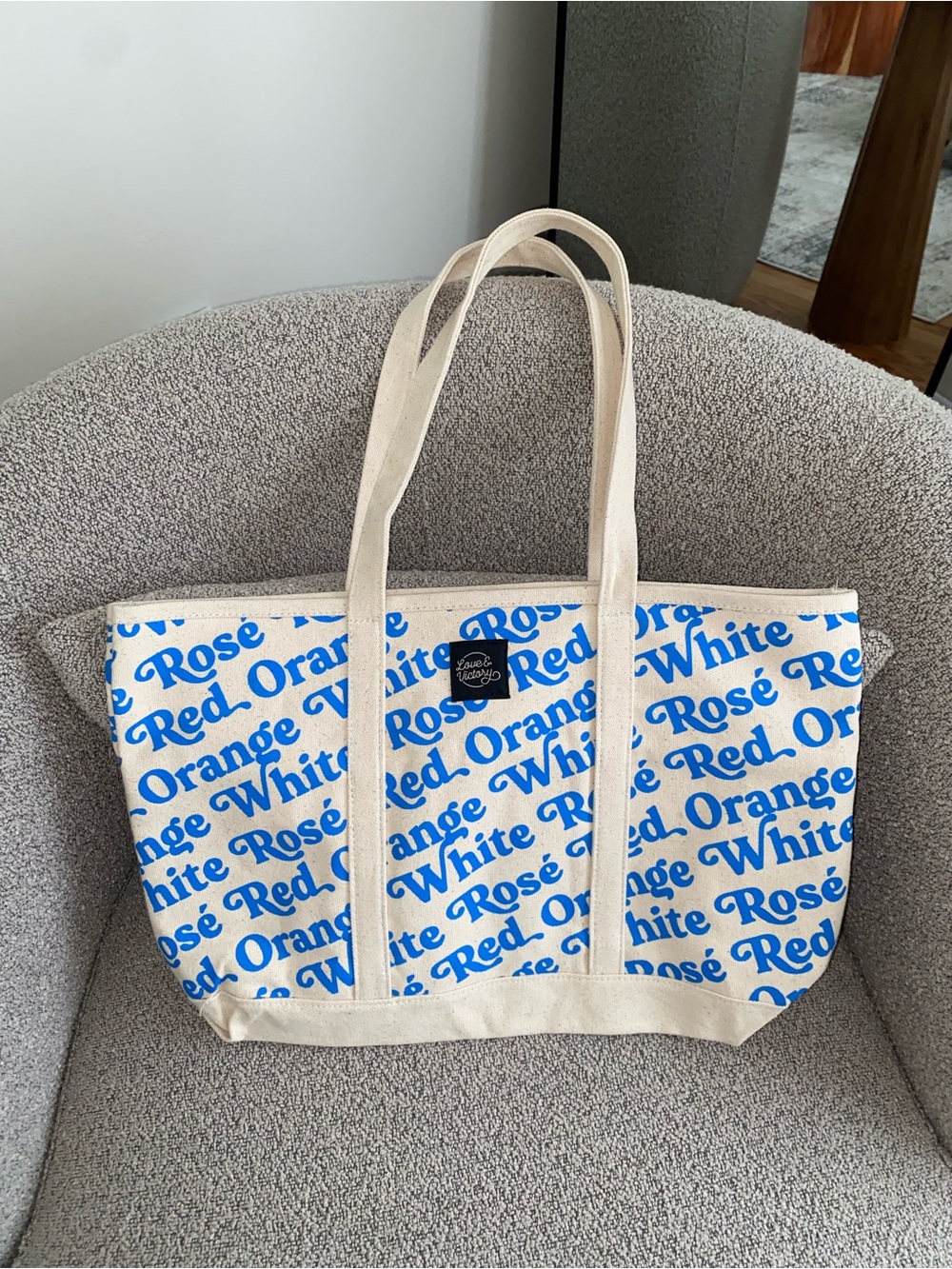 Love & Victory Canvas Tote Bag Wine Holder